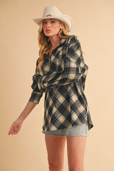 Aemi + Co Slit Plaid Half Zip Drop Shoulder Top OutfitFlow